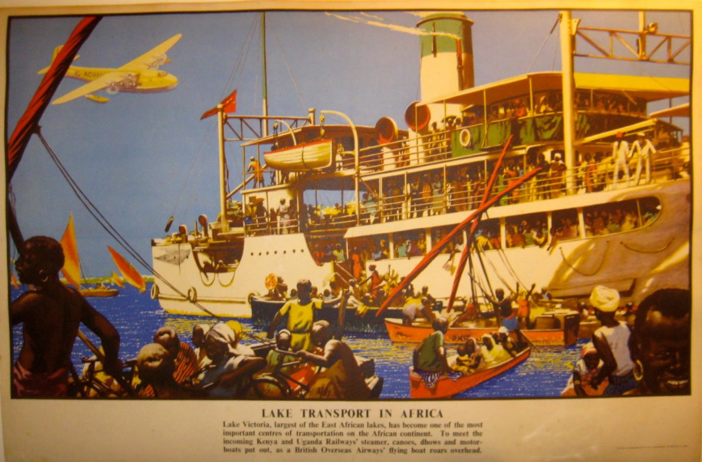 a peopled ship with other small ships also filled with people