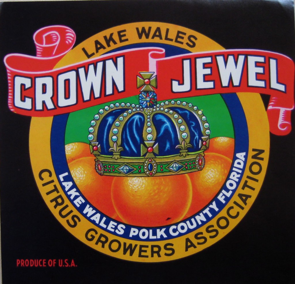 Crown Jewel orange label with a crown on top of oranges