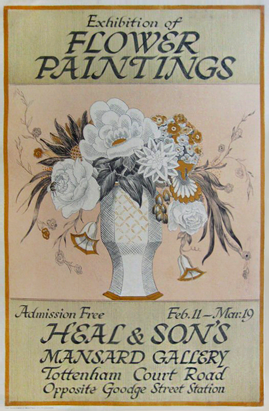 Exhibition of flower paintings poster with flowers in a vase