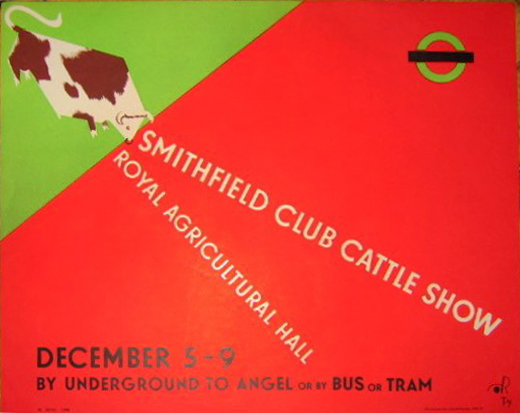 Cattle Show poster with a bull and red and green background