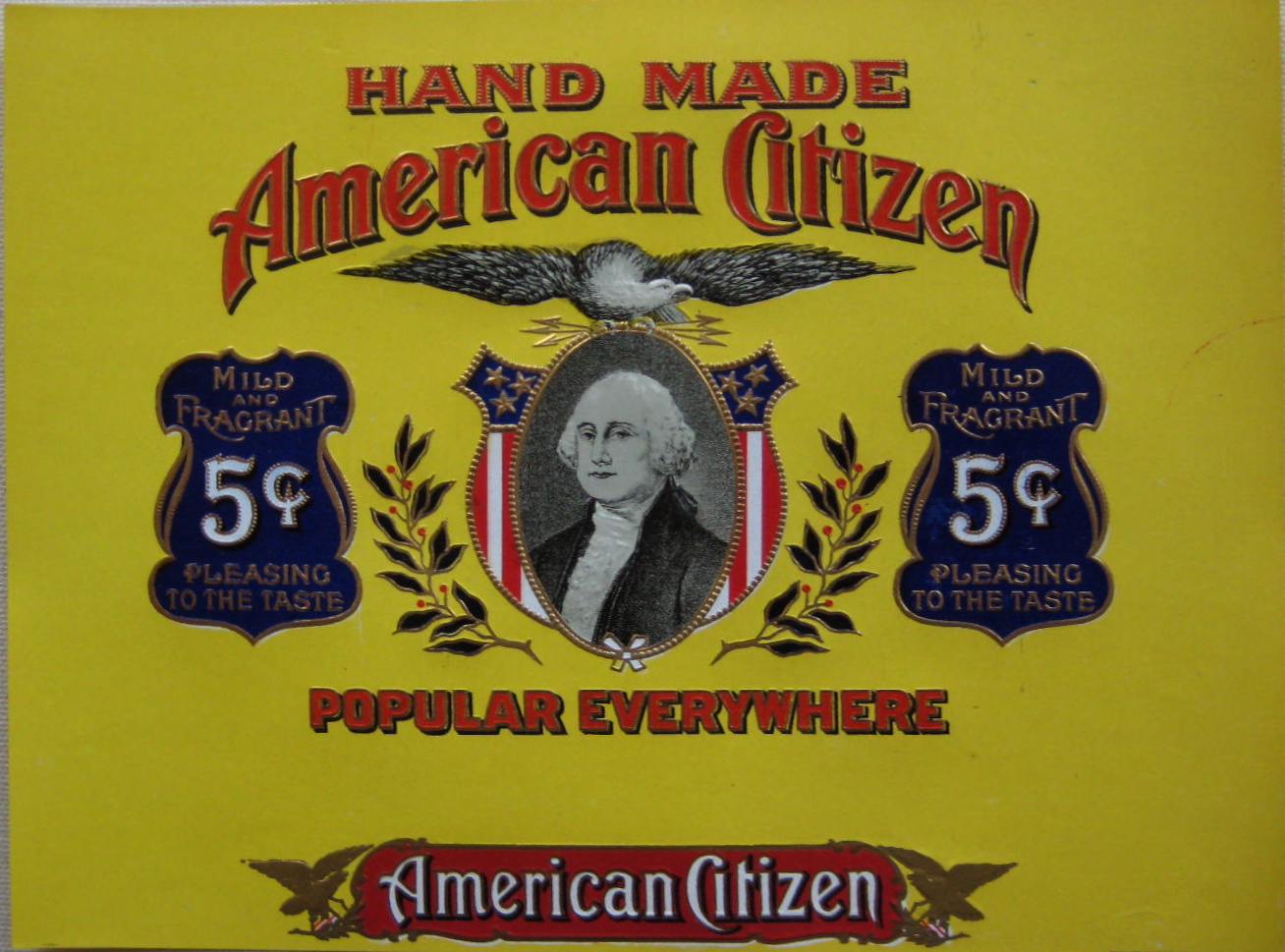 Cigar label with a portrait of George Washington and type