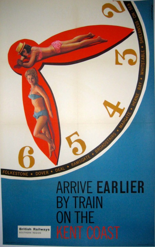 A clock face with women in bikinis lounging on the hands