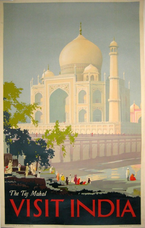 Visit India poster with an image of the Taj Mahal building