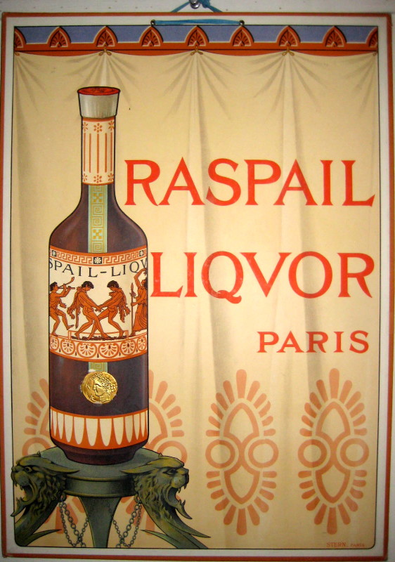 A bottle of liquor illustrated on a curtain