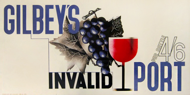 gilbey's port poster with grapes and a glass of red wine