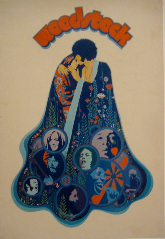 A Couple embracing with floral robe covered with the images of peoples faces