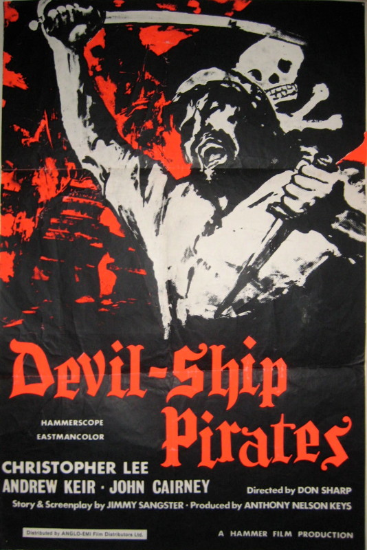 A movie poster with a pirate wielding a sword