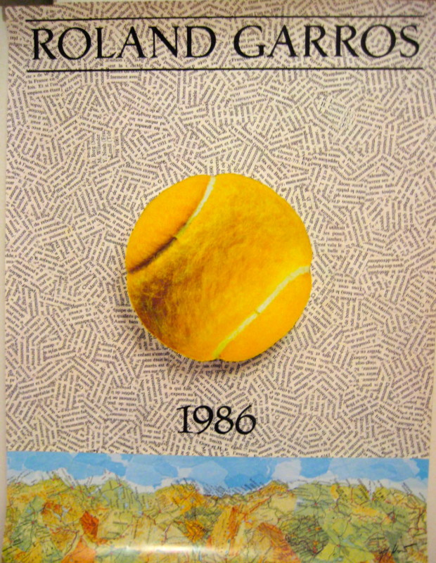 Roland Garros tennis 1986 poster with a yellow tennis ball