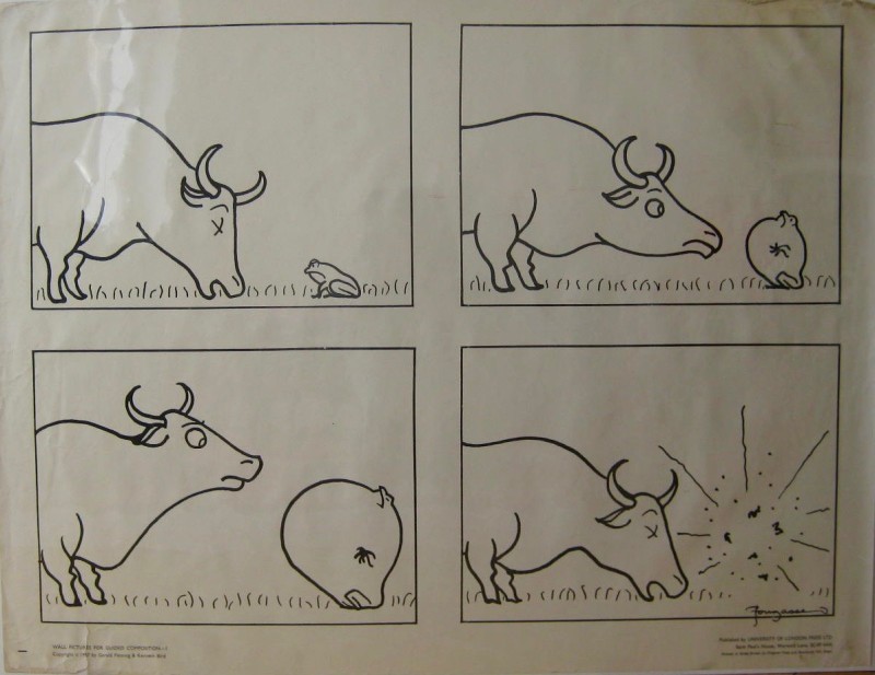 A cartoon with a bull and bull frog