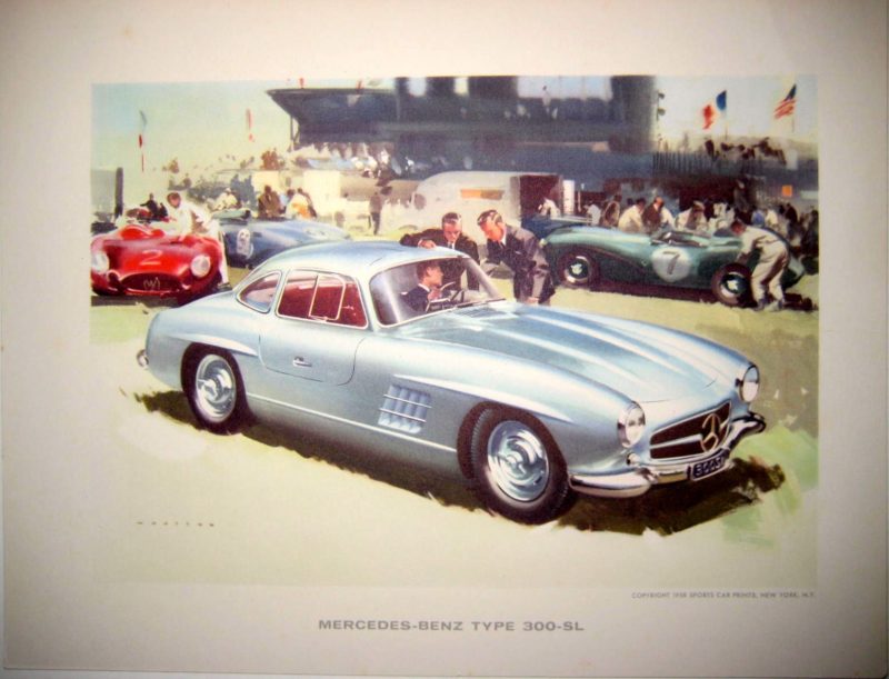 Sebring M.G.A. Sports Car Print with a mercedes