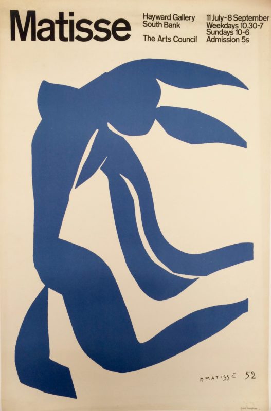 Matisse Hayward Gallery exhibition poster with blue abstract figure.