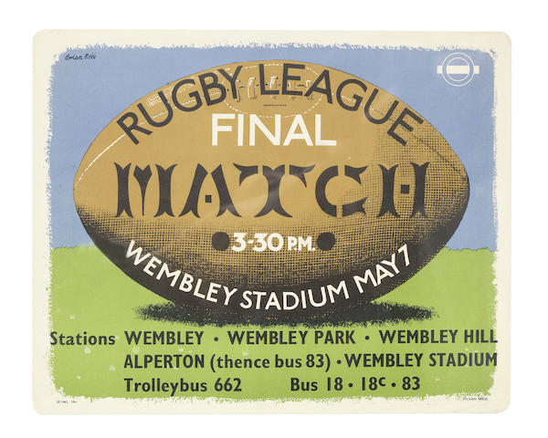 Rugby League Final Match London Transport panel poster with a Rugby ball