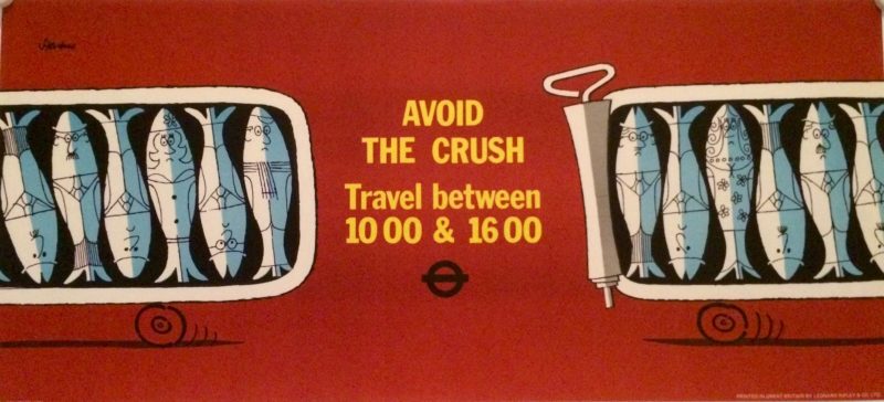 Avoid the Crush london transport poster with people in sardine cans