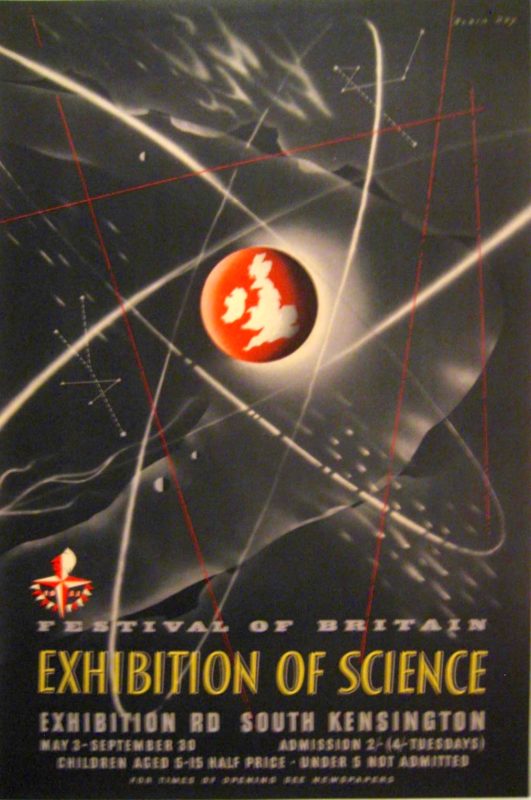 Exhibition of Science Festival of Britain poster with an atom