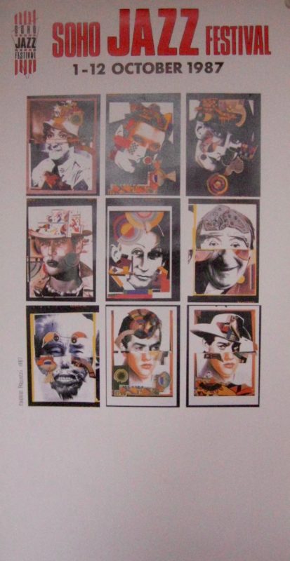 Soho Jazz 1987 poster with a collage of abstract faces