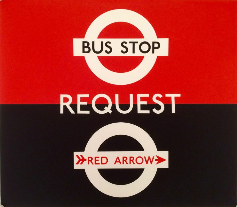 Bus Stop paper sign; London Transport logos stacked on top of each other.