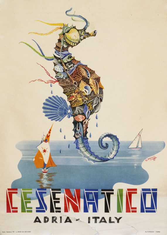 poster for Cesenatico Italy; Seahorse, made from colourful shells