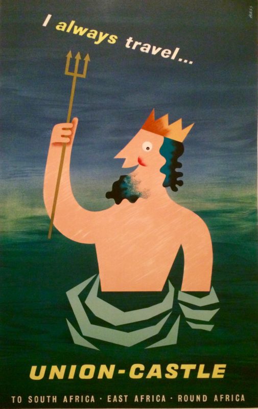 A poseidon figure emerging from the water with a crown on his head and holding a trident