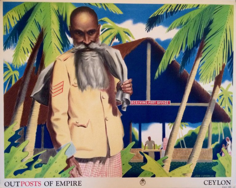 Outposts of Empire Ceylon poster with a man with a long beard in front of a house