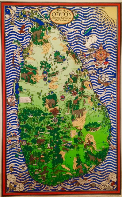 Pictorial Map of Ceylon showing tea plantations and landmarks