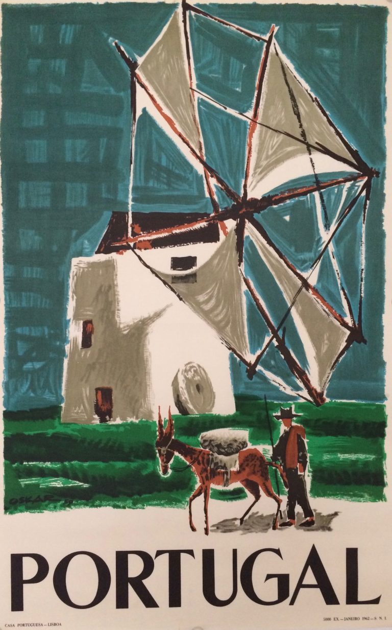 A windmill with man and donkey