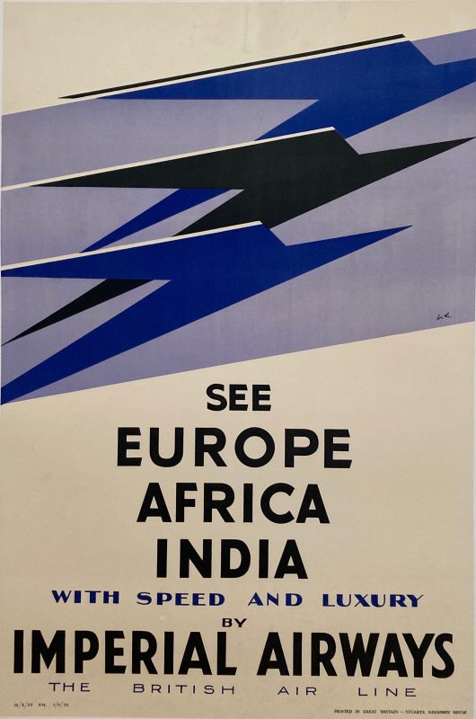 Poster for Imperial Airways with the abstract Imperial Airways logos See Europe Africa India