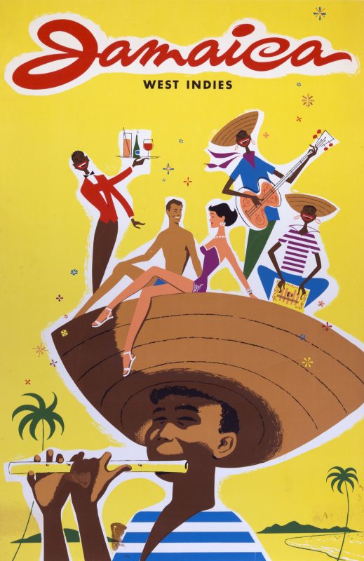 Boy with musicians playing on top o his hat, yellow background