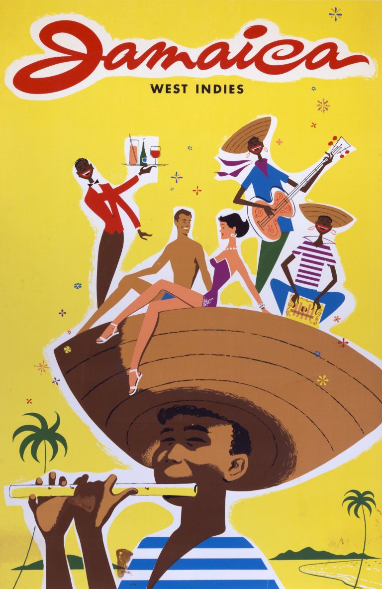 Boy with musicians playing on top o his hat, yellow background