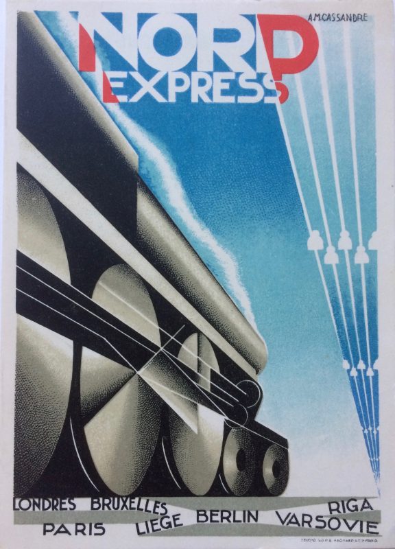 Nord Express advertising card with Art deco stylised image of Nord Express train