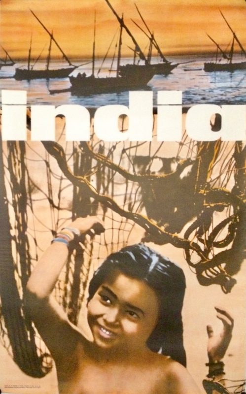 Indian travel poster with a Girl in front of fishing nets