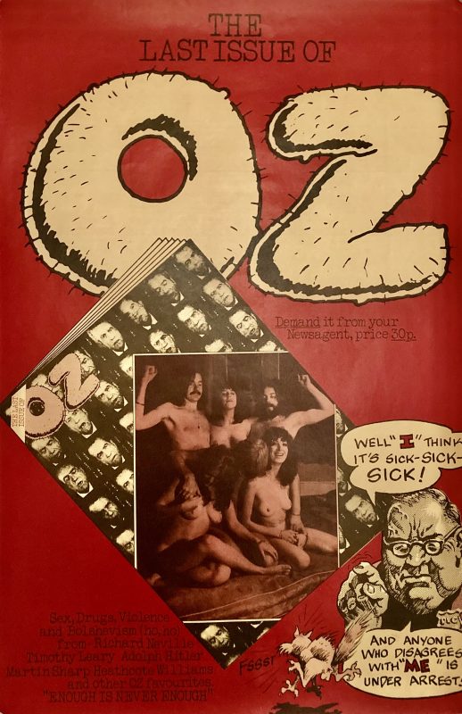 last issue of Oz magazine poster; nude people