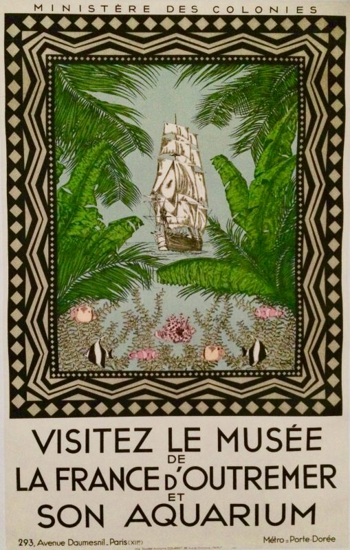 musée de la france d'outremer poster; sailing ship in the tropics and underwater scene