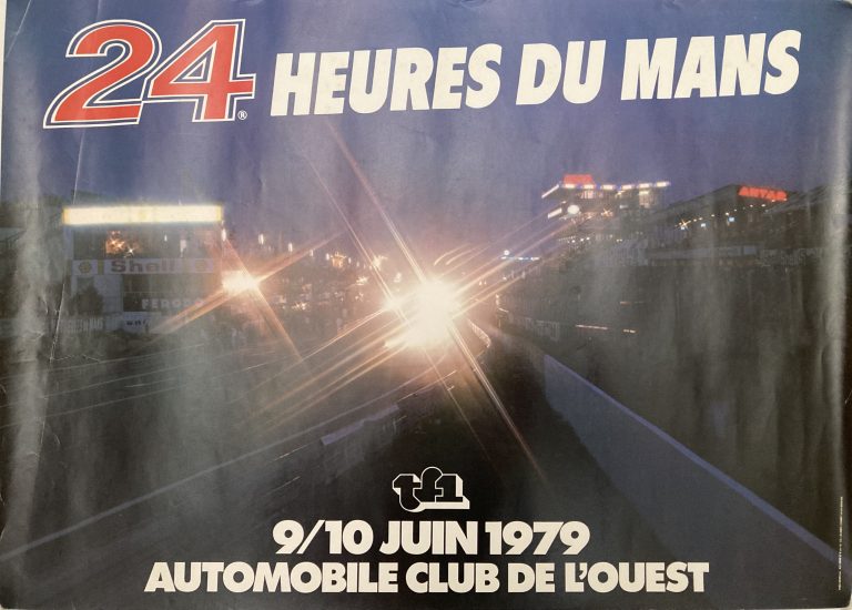 poster for le mans motor racing 1979; racetrack at le mans motor racing