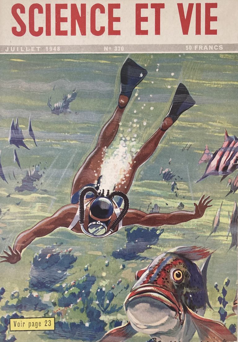 Cover of Science et Vie magazine; Diver underwater