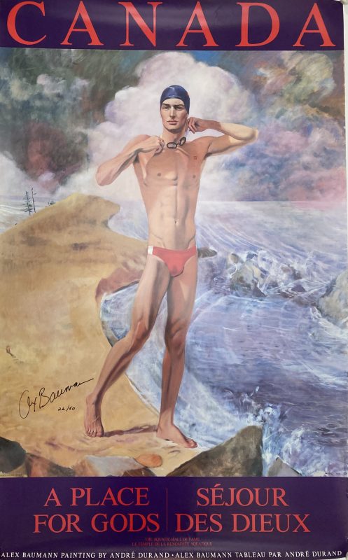 Canada A Place for Gods poster; Alex Baumann swimmer on the beach