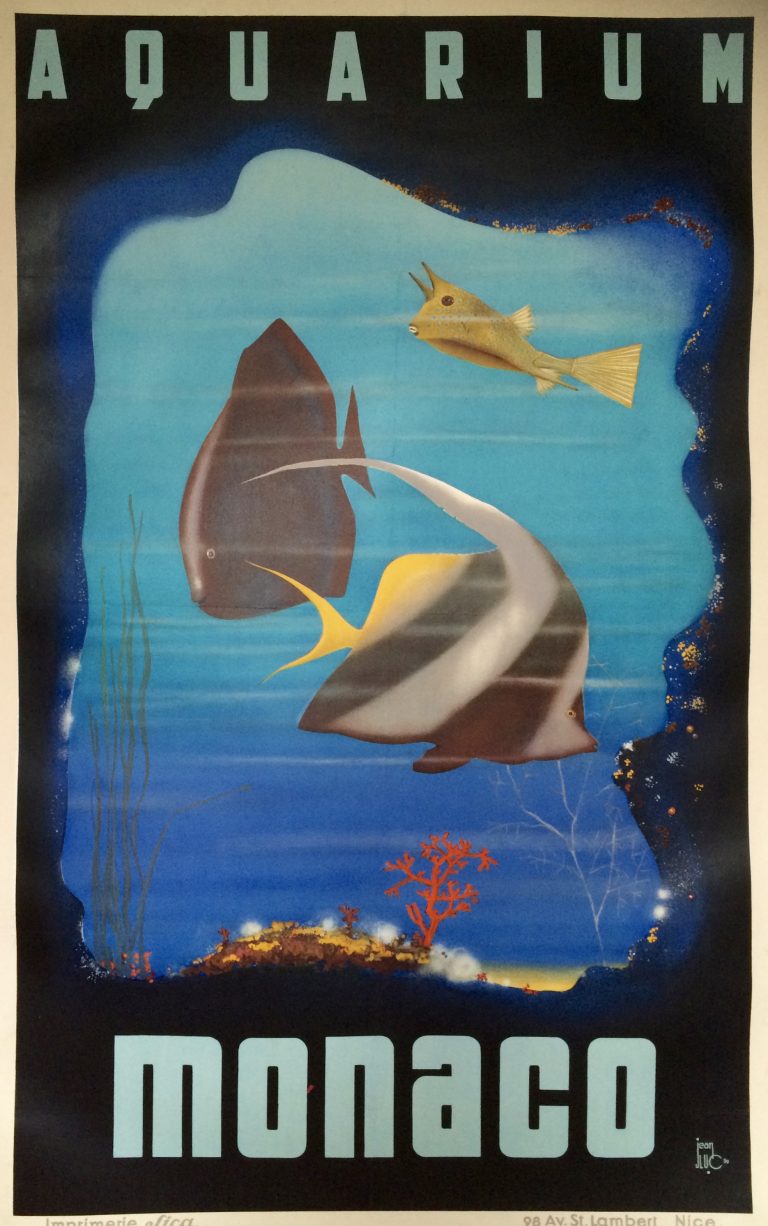 monaco aquarium poster; Bright tropical fish swimming in the aquarium