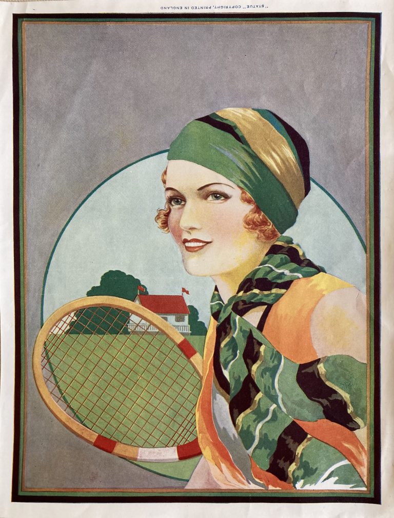 girl with tennis racket label; girl holding tennis racket