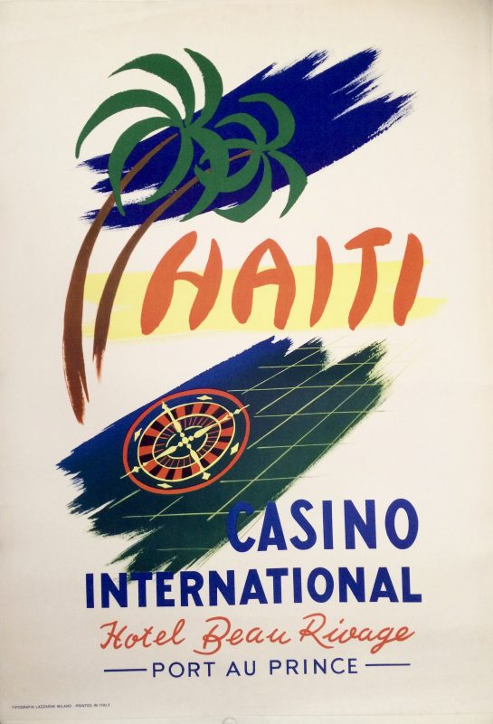 Poster for Hotel Beau Rivage Casino; Palm tree left side and roulette wheel in the foreground