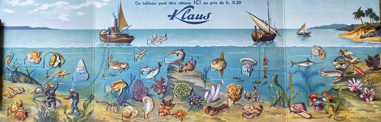 Chcolat Klaus card sign; Underwater sea scene with fish