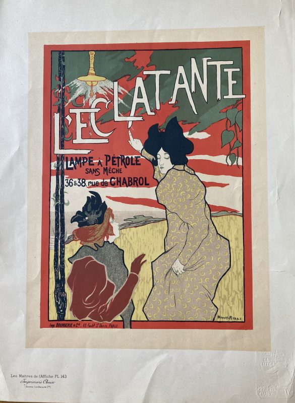 Maître de l'Affiche L'Eclatante poster; Girl and woman looking at a gas lamp, Japanese style composition