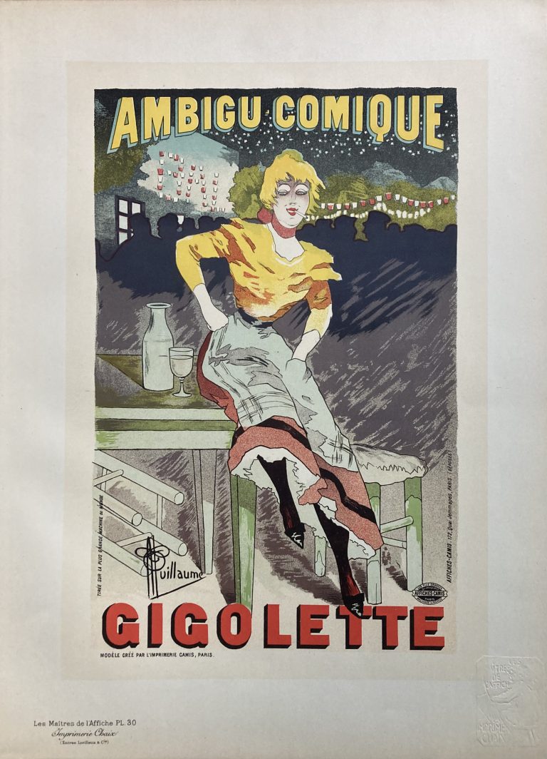 Ambigu Comique Maître de l'Affiche Poster; La gigolette sits on a table next to a bottle and a glass