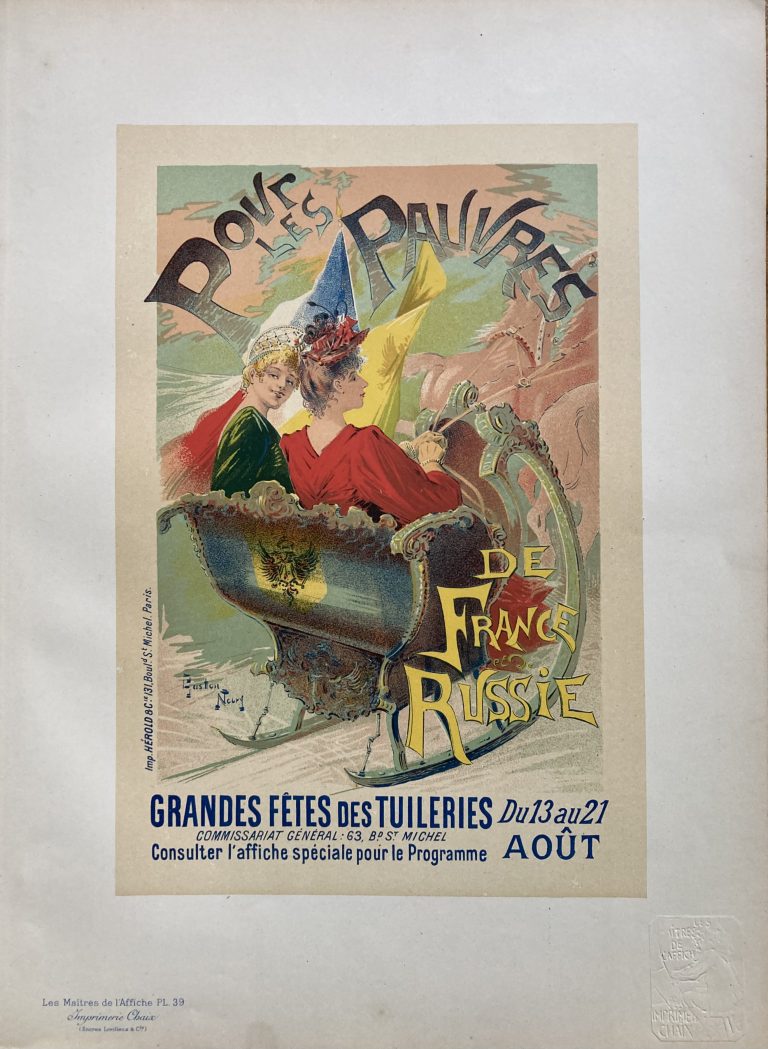 Pour les Pauvres Maître poster; Two women in a sled, art nouveau style