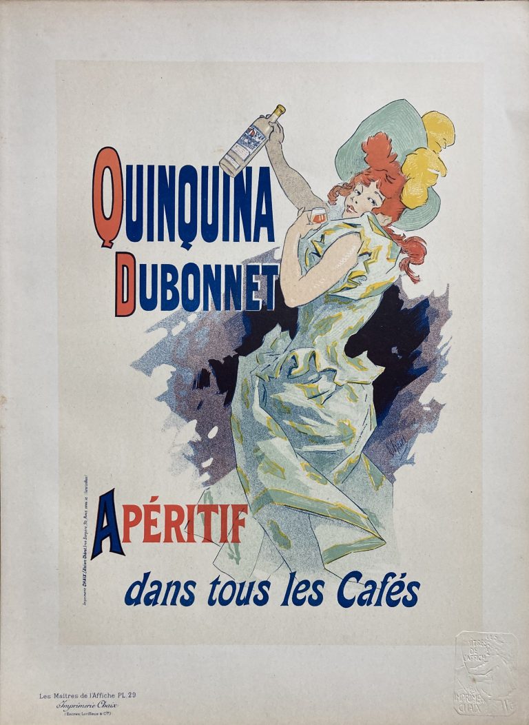 Quinquina Dubonnet Maître de l'Affiche Poster; Glamourous red-headed girl holds bottle & glass of Dubonnet Apéritif