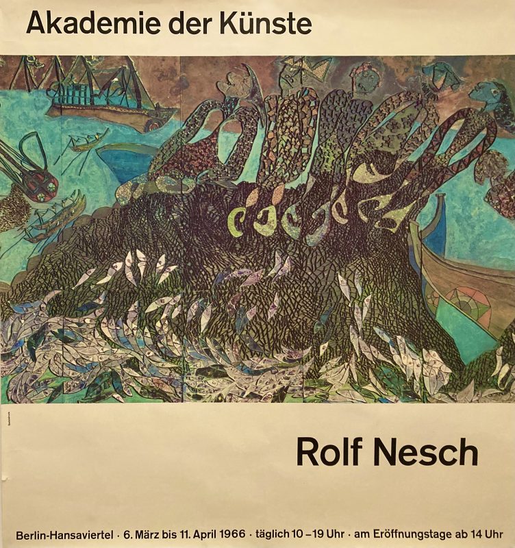 Akademie der Kunst poster; Multi-colour scene of fishermen and nets