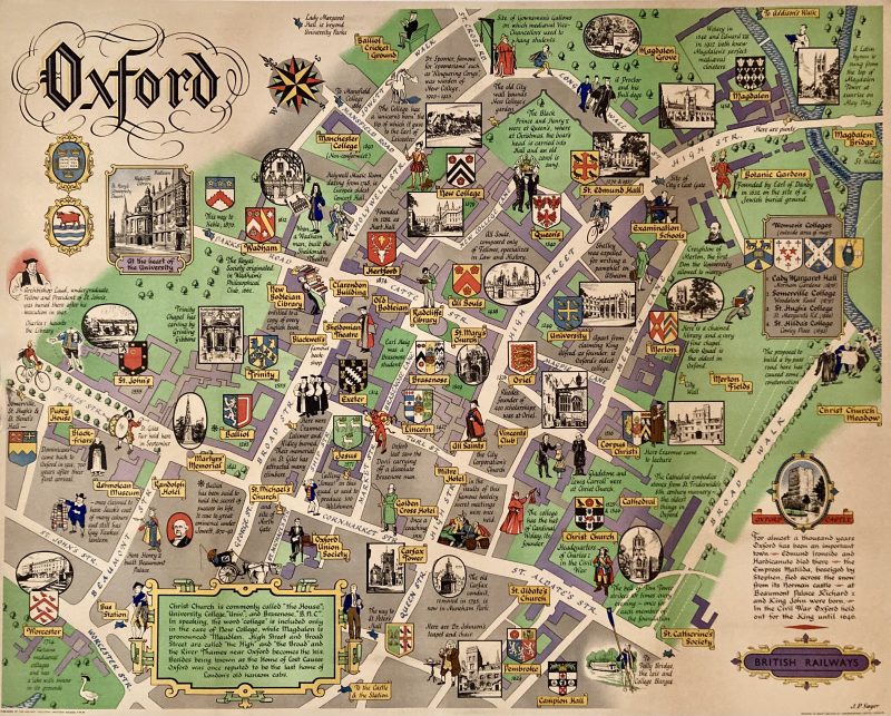 British Railways Pictorial map poster of Oxford 1946