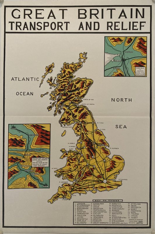 Great Britain Transport and Relief Map